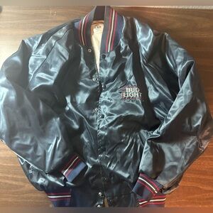 Vintage Authentic Bud Light Beer Satin Jacket Men's Large Blue 1980’s USA
